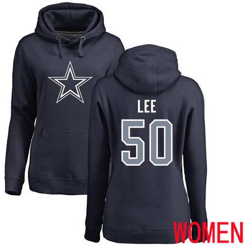 Women Dallas Cowboys Navy Blue Sean Lee Name and Number Logo #50 Pullover NFL Hoodie Sweatshirts